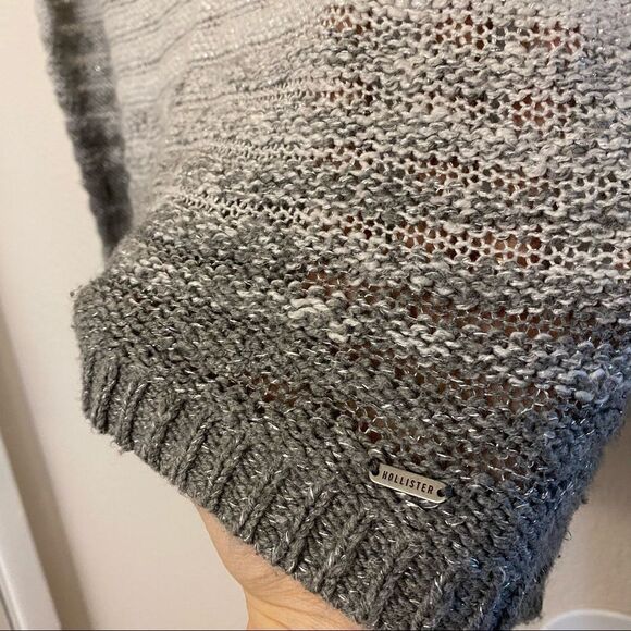 Hollister Gray Metallic Stripe V Neck Sweater lightweight open knit Y2K S - Picture 7 of 10